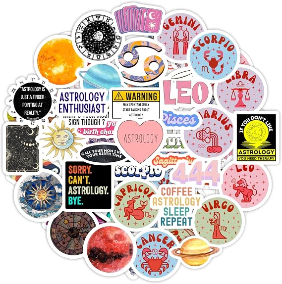 100Pcs Zodiac Sign Stickers, Astrology Stickers for Water Bottle and Laptop - Zodiac Party Favors & Decorations, Waterproof Vinyl Decals, Gifts for Women & Men