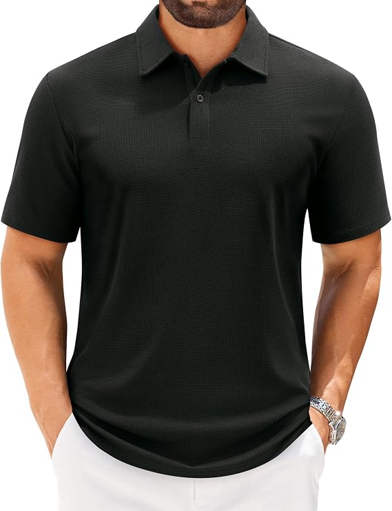 J.VER Mens Polo Shirts Short Sleeve Waffle Knit Textured Shirt Classic Casual Collared Golf Polo Shirt