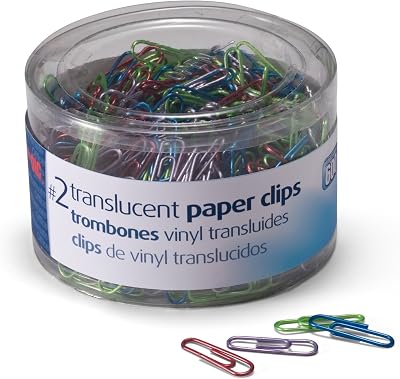 Officemate Translucent Paper Clips, Size 2, Assorted Colors, 600 Count Pack of 1 97211