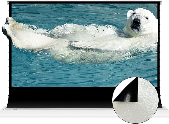 VIVIDSTORM Since 2004-Pearlescent Cinema White Plus Screen Material,White Housing Motorized Floor-Rising Projection Screen,VWSDSTALR100H