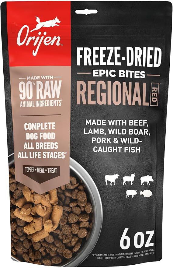 ORIJEN Epic Bites Freeze-Dried Dry Dog Food Regional Red Recipe 6oz Bag
