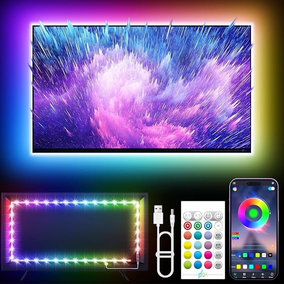 KANTUTOE TV için LED Işıklar, 45-75 inç TV'ler için 17 ft LED Işıklar, RGB TV Arka Aydınlatması, Müzik Senkronizasyonu Bluetooth APP ve Uzaktan Kumanda Şerit Işıkları Yatak Odası, Oyun, Ev Dekoru için