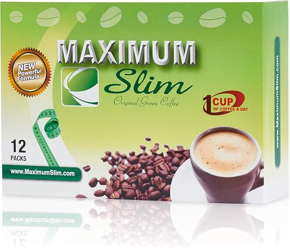 Maximum Slim Original Green Coffee Premium 4-in-1 Formula with Natural Herbal Extracts for Energy & Vitality. Creamy & Delicious for Maximum Satisfaction. No Messy Side Effects-Made in the USA-12 Ct