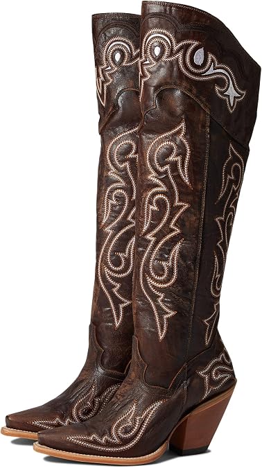 Dan Post Womens Kommotion Embroidered Snip Toe Zippered Casual Boots Over the Knee High Heel 3" & Up - Brown