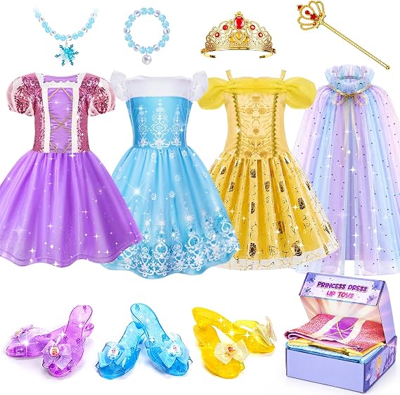 Meland Princess Dress Up for Girls with Shoes & Toy, Gift for Girls 3 4 5 6