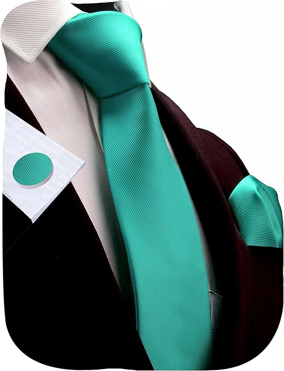 GUSLESON 3.15"(8cm) Solid Color Necktie and Pocket Square Cufflinks Sets For Men + Gift Box