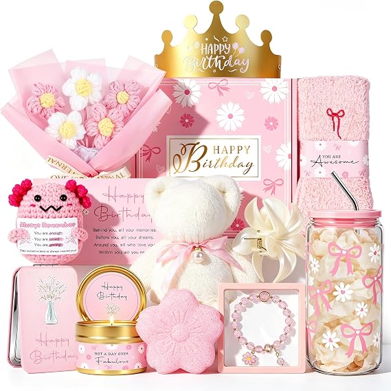 Birthday Gifts for Women,Unique Gifts Basket Ideas for Women Pink Gifts Box for Her Self Care Relaxing Gift Set Birthday Presents Female Friendship Gifts for Best Friend Bestie Girlfriend