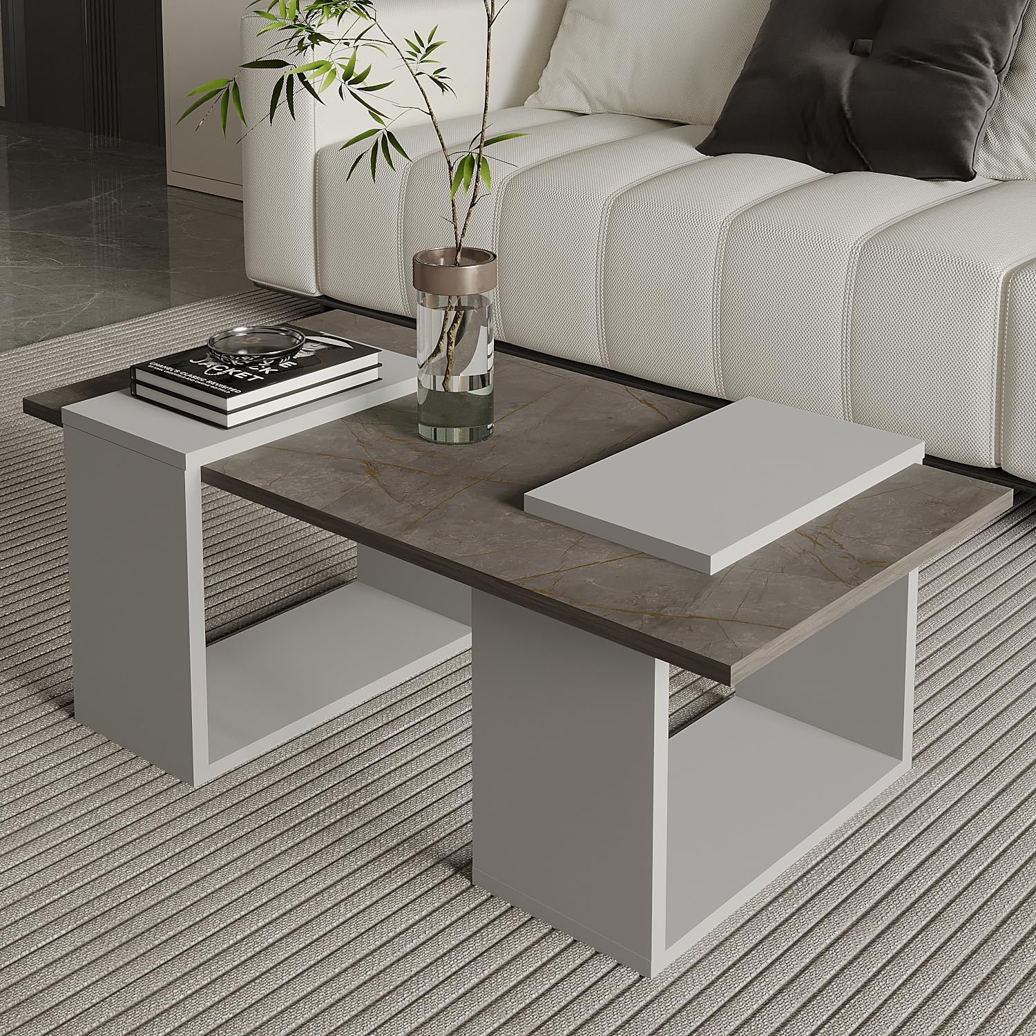 Matris Modern Orta Sehpa – Geometrik Tasarım ve Şık Detaylar, Gordion Mermer/Gri