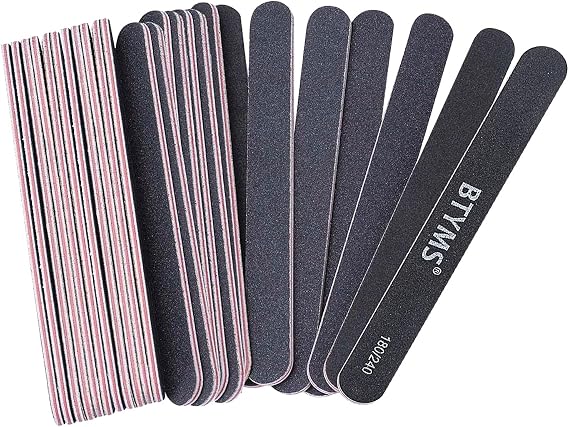 BTYMS 25 Count 180/240 Grit Nail Files for Natural Nails, Double Sided Emery Boards Fine Grit Nail Buffing Files