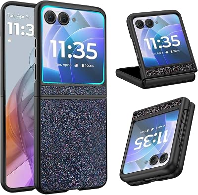 for Motorola Razr 2024 Glitter Case,Razr 2024 Phone Case with Built-in Screen Protector,Slim Thin Shockproof Protective Bumper Cover for Moto Razr 2024,Bling Black