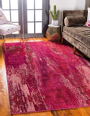 Unique Loom Jardin Collection Colorful, Vibrant, Abstract Watercolor Area Rug 5 0 x 8 0 Rectangular, Pink Red