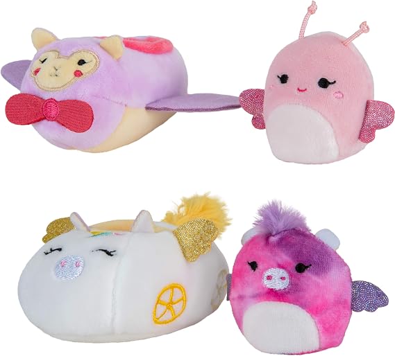 Squishville by Squishmallows Maribel in Plane & Willow in Carriage Two 2 Soft Mini-Squishmallow Butterfly and Tie-dye Pegasus Plush, Plush Carriage and Plane Vehicles Irresistibly Soft Colorful Plush