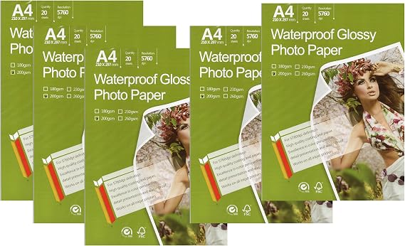 Glossy Inkjet Photo Paper 8.3"x11.7" A4 Size 100 sheets weight 200gsm Dries quickly Better finish best look color pictures for all inkjet printer