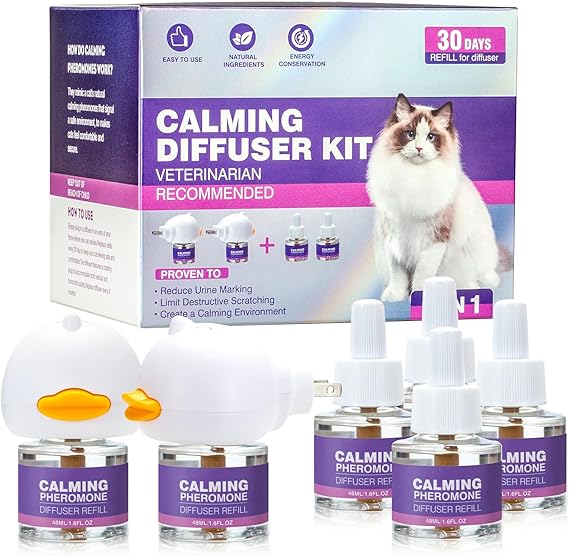 Tcllka Cat Calming Pheromone Diffuser Effectively Relieve Anxiety Stress Cat Calming Diffuser Comfort for Cats Refill Reduce Fighting Spraying and Scratching Calm Relaxing 48ml/Bottle Fits All Cats