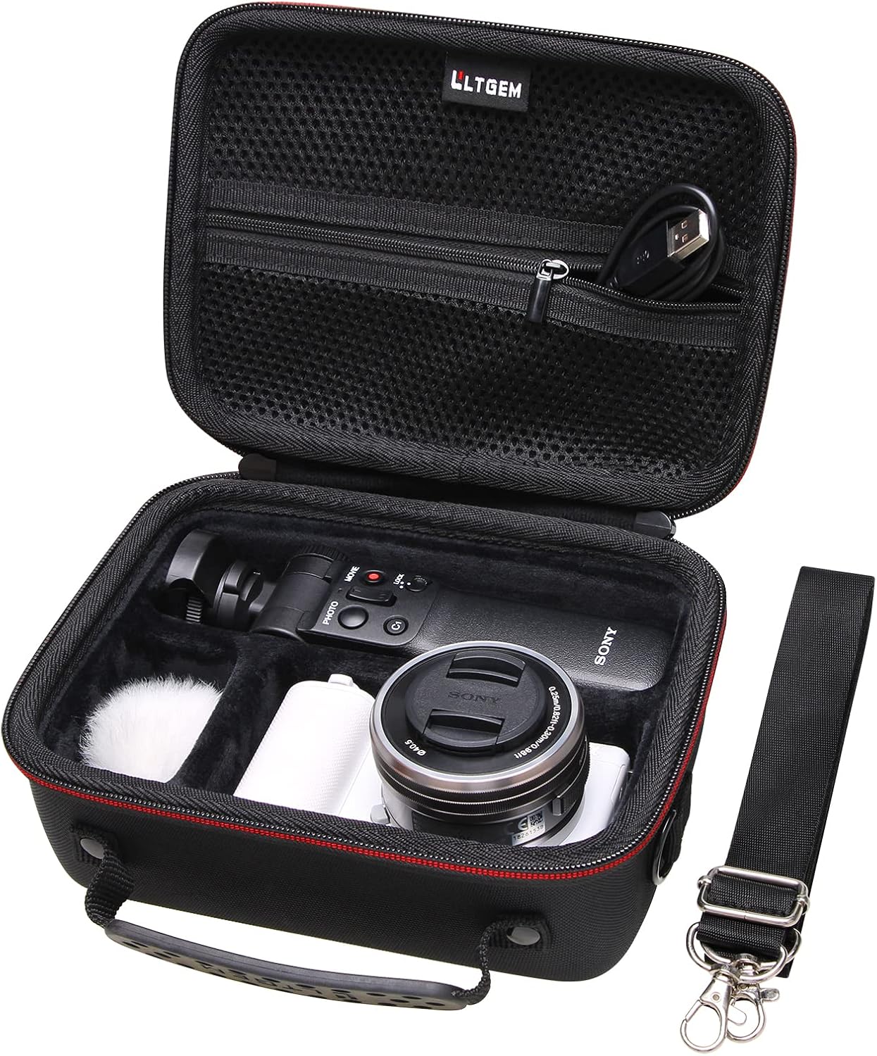 LTGEM Hard Case for Sony Alpha ZV-E10  ZV-1  ZV-1F  ZV-1 II Vlog Camera with Shoulder Strap for Vlogger Accessory Kit Tripod and Microphone - Protective Carrying Storage Bag for Travel