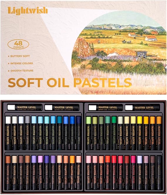LIGHTWISH Professional Oil Pastels, 48 Vibrant Colors Plus 4 White, Set of 52, Creamy and Pigmented Artist Soft Oil Pastels for Blending, Layering & Shading