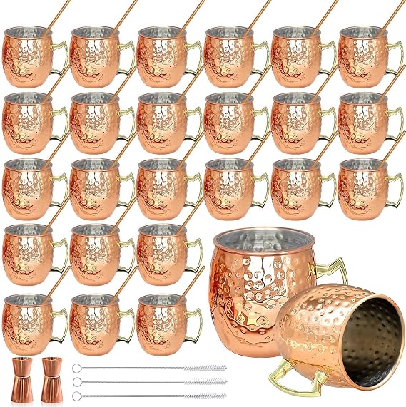 LINALL Moscow Mule Copper Mugs- Set of 24 Copper Plated Stainless Steel Mug 18oz, for Chilled Drinks (24 pack)