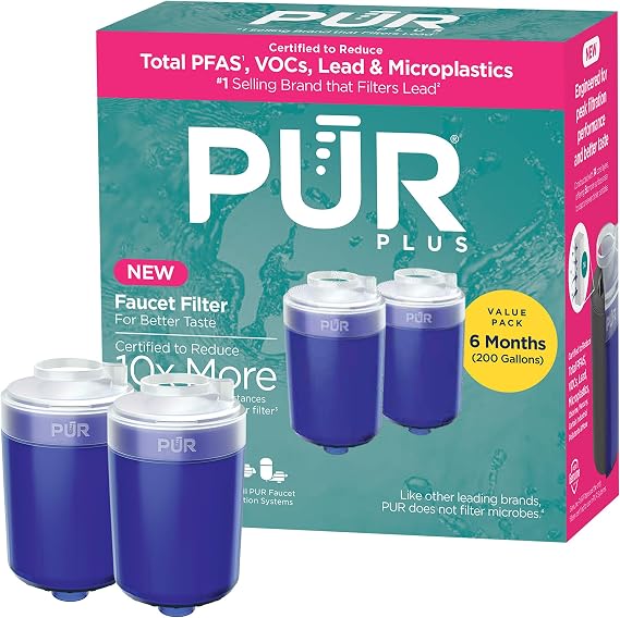 PUR PLUS Faucet Mount Replacement Water Filter 2-Pack, Genuine PUR Filter, 3-in-1 Powerful, Natural Mineral Filtration, Lead Removal, 6-Month Value, Blue (RF99992)