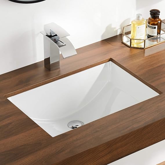 DeerValley Undermount Bathroom Sink White Rectangle 21"x15" Overflow Basin