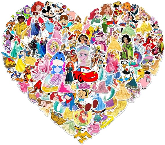 100PCS Cute Cartoon Character Stickers Kids Stickers Pack Cute Cartoon Princess Deals for Kids Teens Waterproof Vinyl Water Bottles Laptop Princess Sticker for Party Decor School Reword for Kid