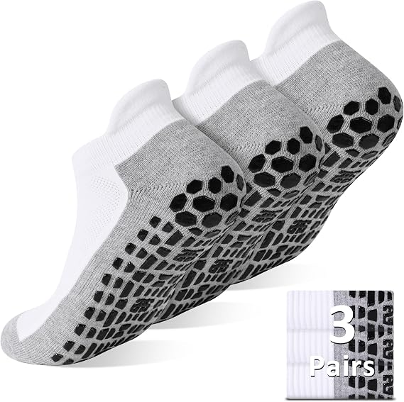 GRPSKCOS Mens Non Slip Socks 3 Pairs Anti Skid Thick Socks Sticky Grip Sock for Pilates Yoga Hospital House Size 6-12