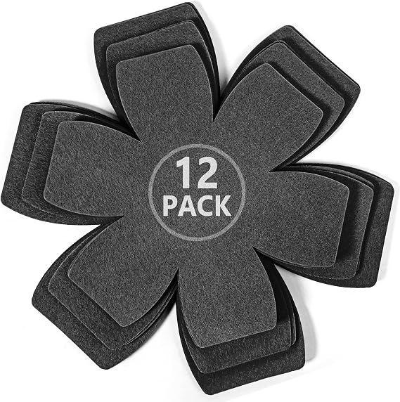Felt Pot and Pan Protectors - Set of 12 and 3 Different Sizes Felt Pan Protectors for Stacking, Larger & Wider Pot and Pan Protectors, Pan Separators Protectors, Pot Separators for Stacking, Deep Gray