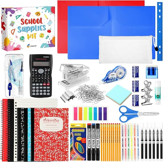Gilprop 108Pcs Back to School Supply Kit, Middle High School,Colorful | 1 Back To School Essentials Bundle Box, Include Calculator, Compass, Notebooks, Folders, Pencils, Pens