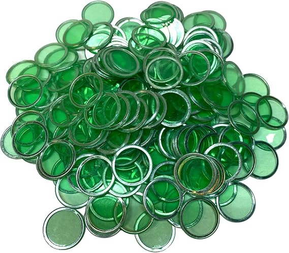 MR CHIPS Magnetic Bingo Chips with Metal Ring 3/4 Inch 200 Upgraded Pieces Green Transparent - Available in 7 Colors A Reusable Storage Bag