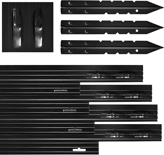 Dreamscape PRO Aluminum Landscape Edging - Easy Install Professional Landscaping Border - 10 Strips, 8ft Each (80ft Total) - Black Anodized - Metal Divider for Lawn, Garden, Flowerbed