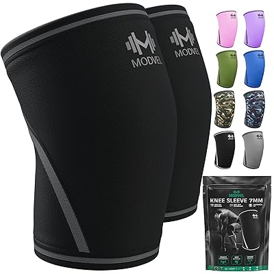 Modvel 7mm Neoprene Knee Sleeves for Men & Women Weightlifting & Powerlifting Compression Knee Sleeve Support for Squats, Gym, Training USPA, IPL Approved Medium Black Pair