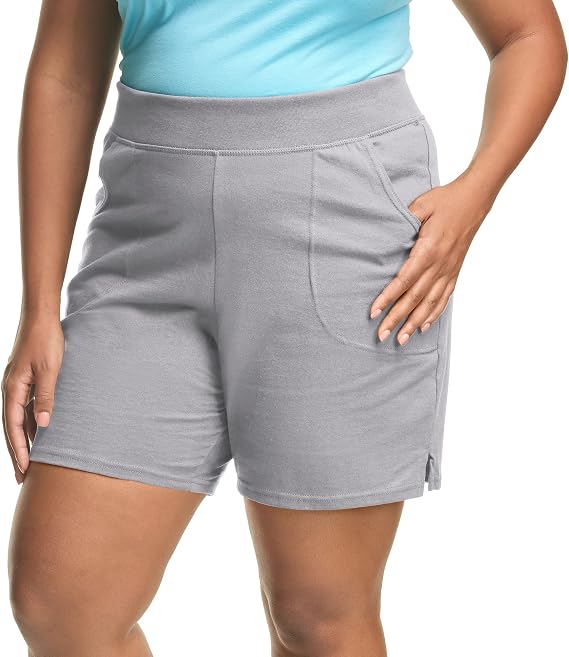 Just My Size Plus Size Cotton Jersey Shorts, Pull-on Gym Shorts, 7" Inseam