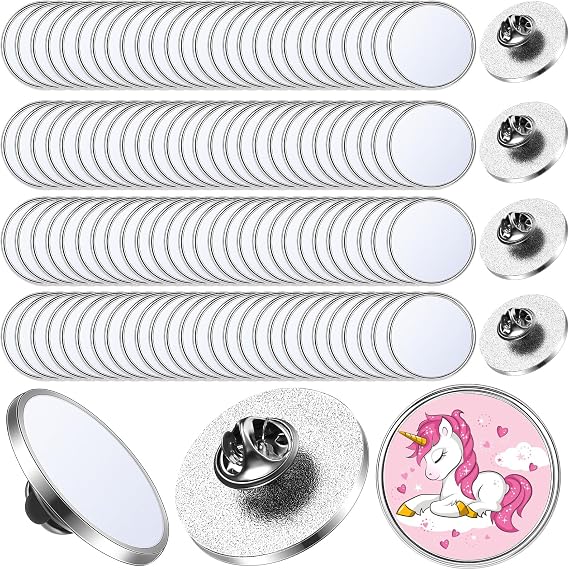 Retrowavy 70 Pcs Sublimation Buttons Blanks with Pins DIY Sublimation Lapel Pin Blanks Sublimation Pins Buttons Silver Blank Aluminum Sheet with Butterfly Pin Backs for DIY Craft Jewelry Making Supply