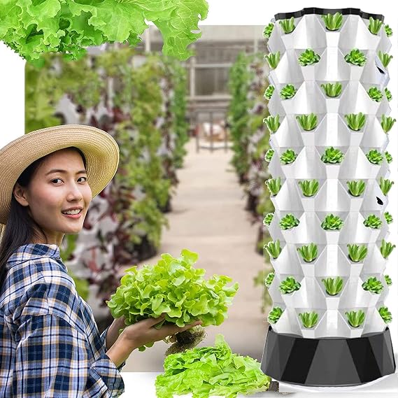 Hydroponics Tower,10 Layers Hydroponics Growing System 80 Plants Sites with Pump & Timer,Garden Tower Aeroponics Planting Equipment for Indoor Herbs, Fruits and Vegetables