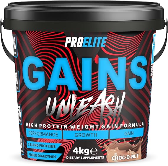 Weight Gainer High Protein Powder Shakes 4KG Vegetarian Serious Mass, Gainz Heavyweight, Weight Gain with Added Creatine, Glutamine and BCAA Powder Made in UK by PROELITE (4KG, Chocolate Nut)