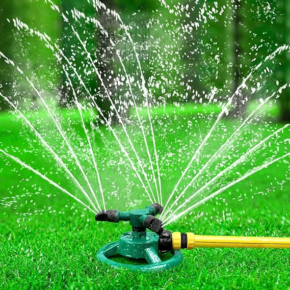 Garden Sprinkler, Automatic Lawn Sprinkler 360 Degree Rotating 3 Arms Adjustable Water Sprinkler System Large Coverage for Garden Plants Lawn Watering Lawn Irrigation