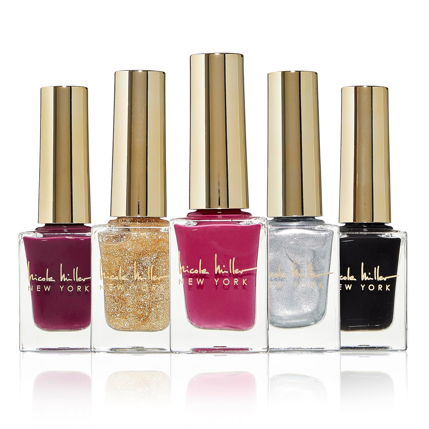 Nicole Miller New York Holiday Nail Polish Set - Festive Shades, Long-Lasting Shine with Present-Ready Hangtag, 5 Pieces, Silver City Girl