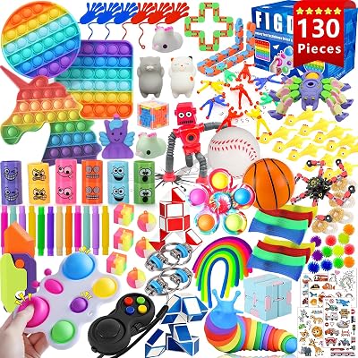 130 Pack Fidget Toys Set,Sensory Relieves Stress Toys for Kids Adults,Christmas Party Favor,Classroom Rewards Prizes, Carnival,Pinata Goodie Bag Fillers,Bulk Rewards Box Gifts for Boys and Girls