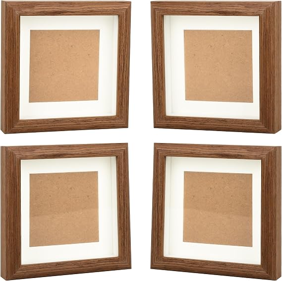 4Packs Wooden Shadow Box Frame Picture Frame Solid Wood Memory Shadow Box Display Case to Hang Memory Box Sports Memorabilia, Pins, Awards, Medals, Wedding, Tickets and Photos (4x4 inch)