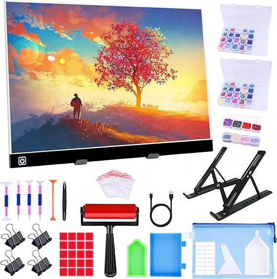 A3 LED Light Pad for Diamond Painting,Ratukall Diamond Art Light Board Kit,Portable Light Box for Tracing with 5D Painting Tools Set for Full Drill Diamond Painting Accessories (31 x 42cm)