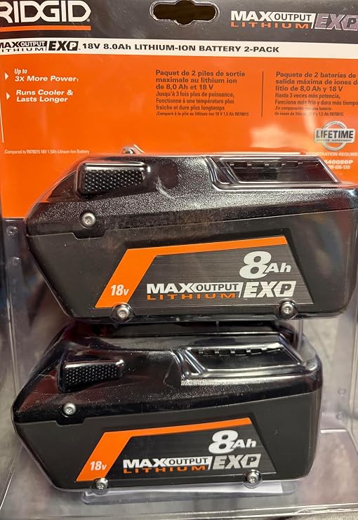 RIDGID 18V 8.0 AH MAX Output EXP Lithium-ION Battery 2-Pack AC840080P