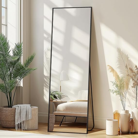 Delma Full Length Mirror with Stand, Black Floor Mirror