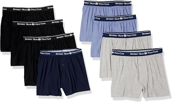 Beverly Hills Polo Club Men's 8 Pack Knit Boxer Shorts Value Multipack