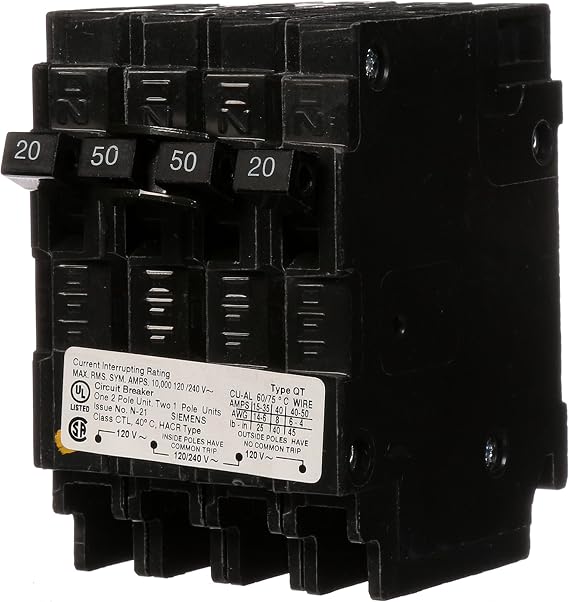 Siemens Q22050CT 50-Amp Double Pole Two 20-Amp Single Pole Circuit Breaker