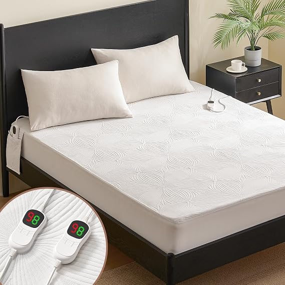 Homemate Heated Mattress Pad King Size - 3D Knitted Jacquard Electric Mattress Pad King Bed Warmer with Dual Controller, 10 Heated Setting - Auto Off 8 Hours, Fit Up to 30 Inch, 80"x78"
