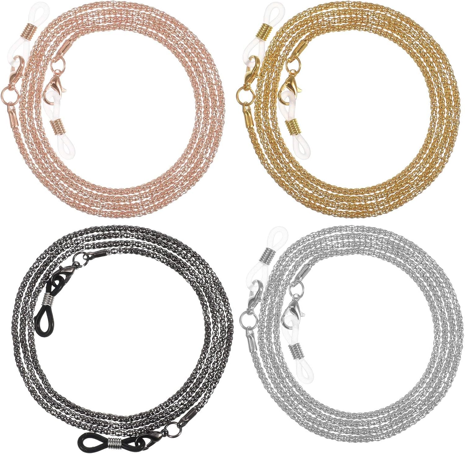 FANTESI 4 pcs Eyeglasses Chain, Glasses Chain Non-Slip Metal Glasses Strap Spectacle Chain Glasses Cord Sunglasses Strap Lanyard Eyewear Strap for Women Sports