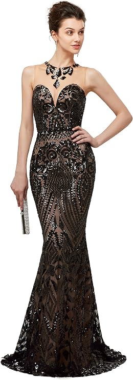 Women's Jewel Sequins Floor-Length Mermaid Evening Dress