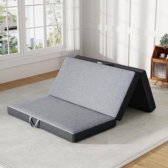 Trifold Mattress Twin Size 4 Inch - Foldable Memory Foam Mattress - No Slip Bottom, Washable Cover with Handles - Portable Folding Floor Cushion 75"x38"x4"