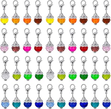 Hicarer 40 Pieces Crystal Dangle Charms Pendants Glass Drop Beads Handmade Dangle Zipper Bead Charms with Silver Cap for Spring Jewelry Making DIY Craft Necklace Earring Accessory, Assorted Colors