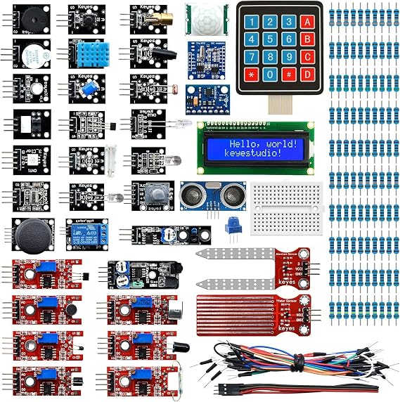 KEYESTUDIO 37 in 1 Sensor Modules Kit, Compatible with Arduino UN0 R3 Mega, Raspberry Pi 4, Electronic Starter Kit Suitable for Beginners