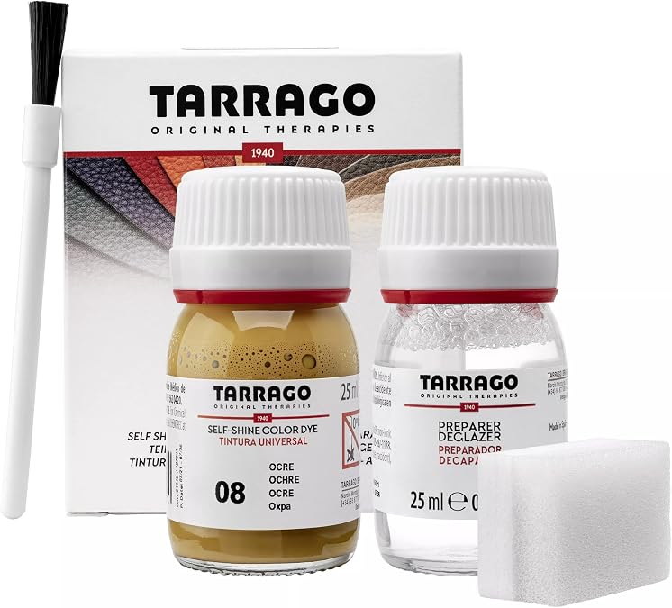 Tarrago Leather Dye Kit with Deglazer and Applicator - Restore & Recolor Shoes, Boots, Purses, Wallets, Jackets, and Furniture - Rich Pigment - 25mL
